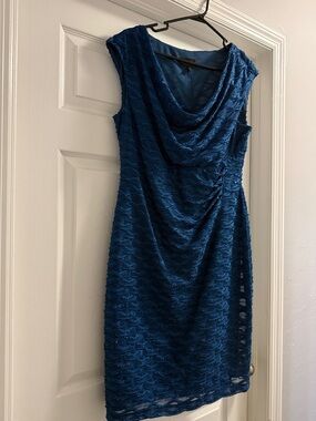 Sleeveless Teal Blue Draped Evening Dress